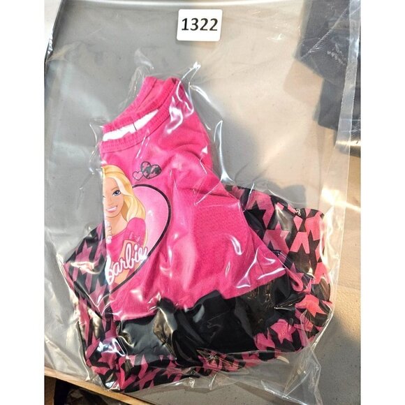 Barbie Top Girls 2T Pink Puff Tunic L/S TShirt Houndstooth Bow Graphic Print Dog - Picture 9 of 9